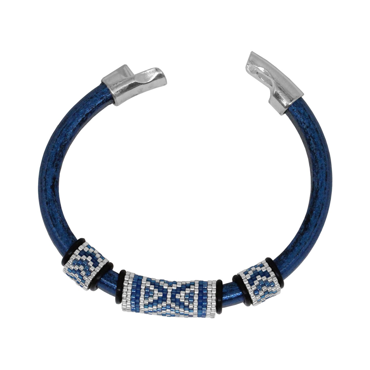 METALLIC BLUE Geometric Bracelet / fits 6.5 to 7 Inch wrist size / leather with magnetic clasp