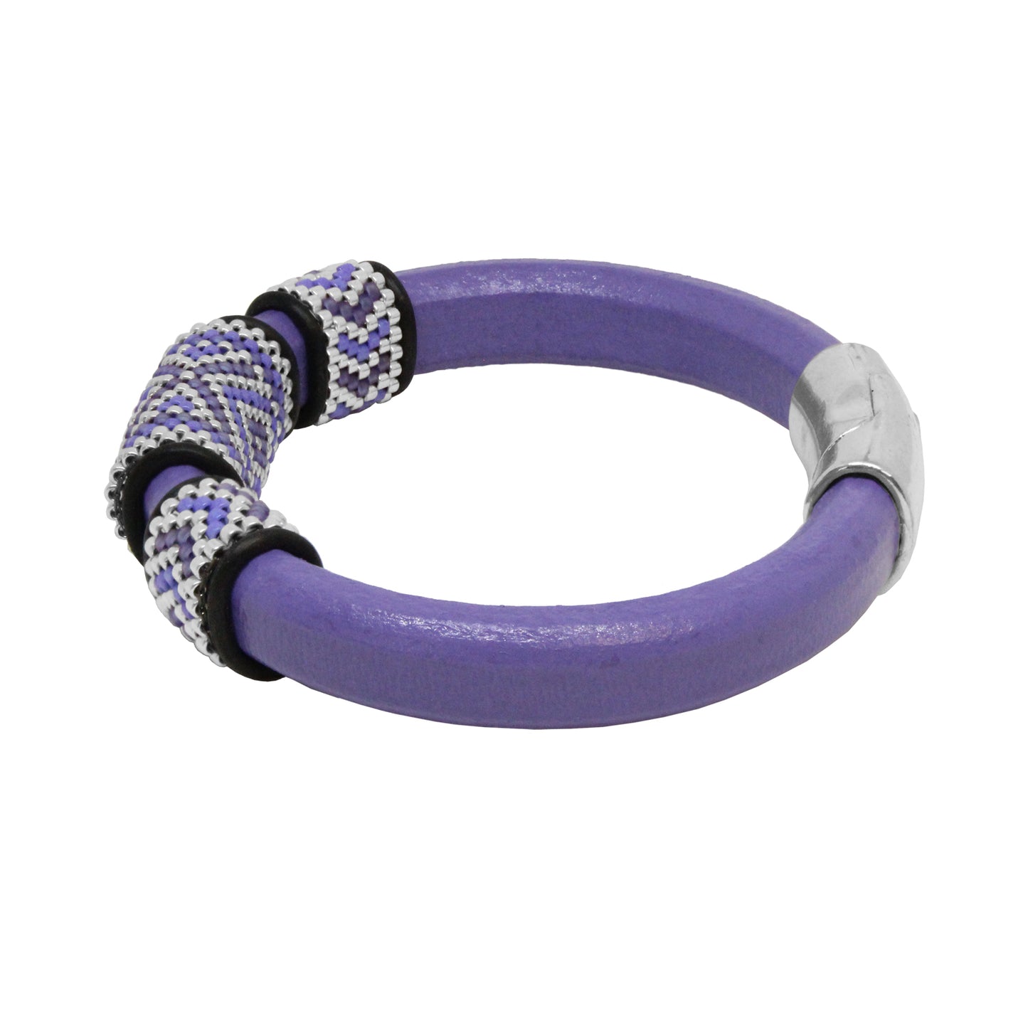 LILAC PURPLE Geometric Bracelet / fits 6.5 to 7 Inch wrist size / leather with magnetic clasp