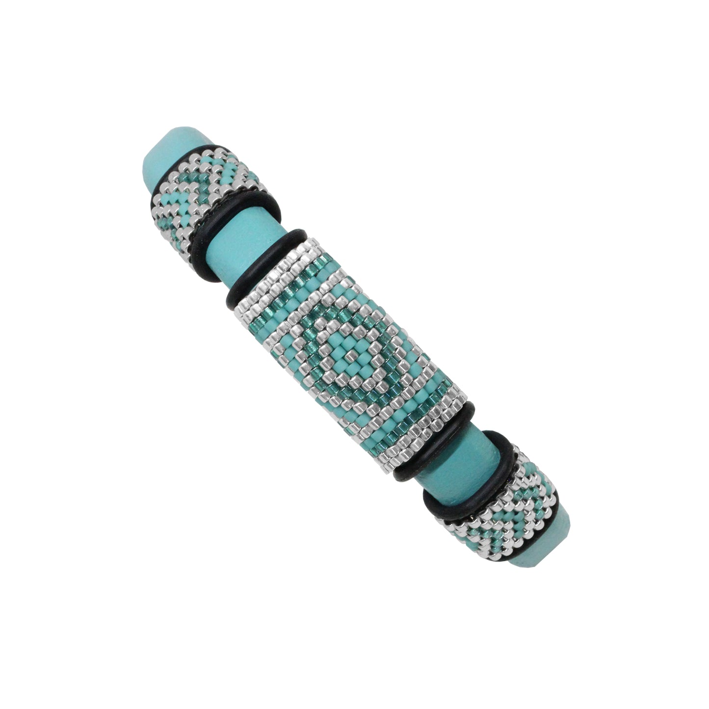 TURQUOISE GREEN Geometric Bracelet / fits 6.5 to 7 Inch wrist size / leather with magnetic clasp