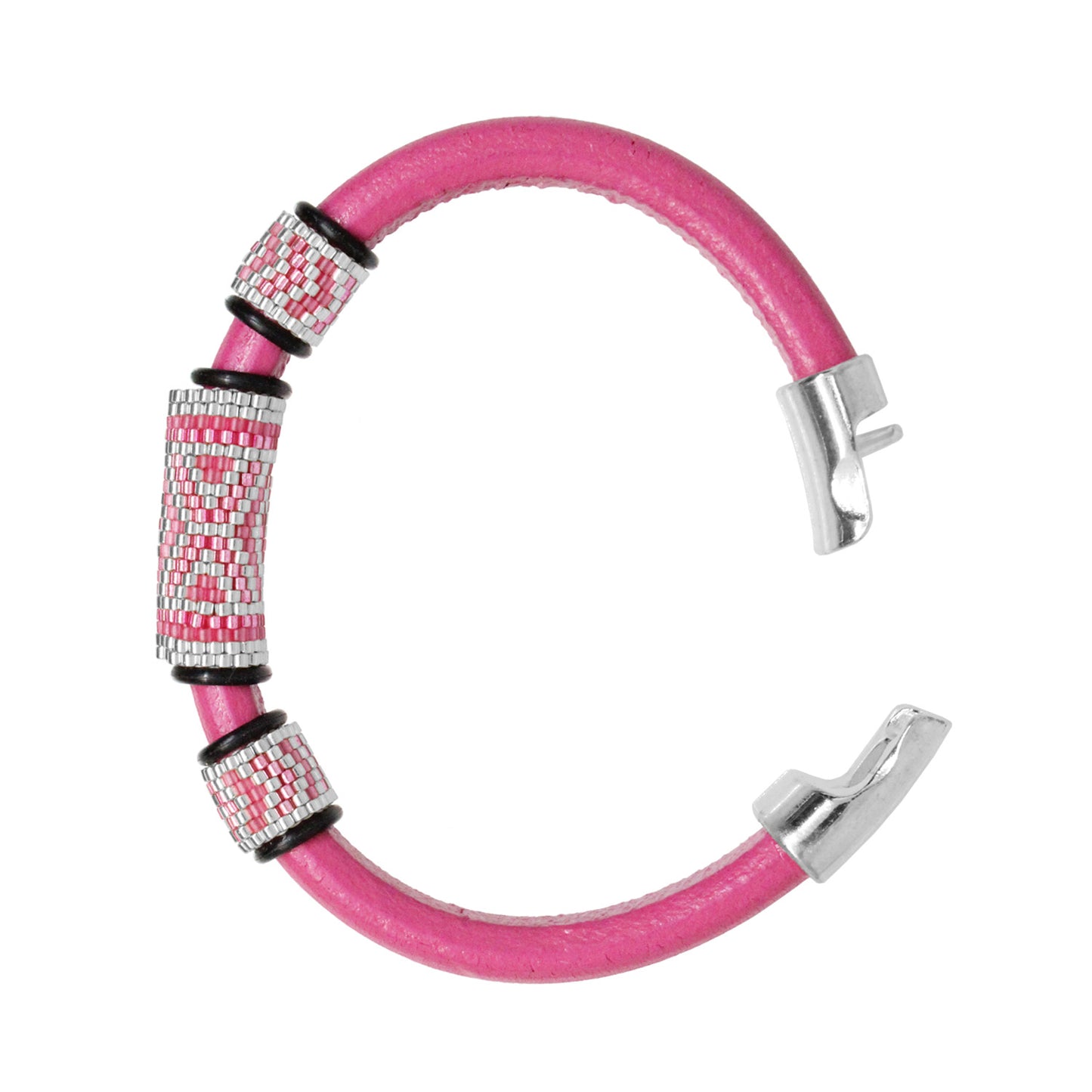 FUCHSIA PINK Geometric Bracelet / fits 6.5 to 7 Inch wrist size / leather with magnetic clasp