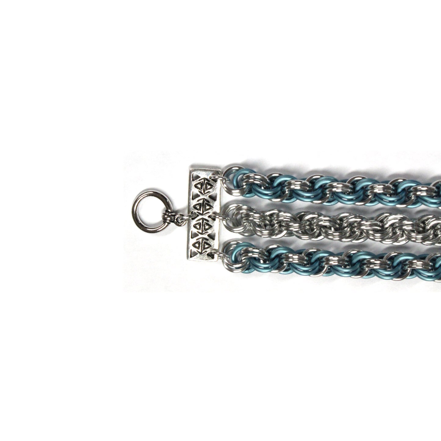 Handmade Chainmaille Bracelet – Triple-Strand Double Spiral Weave in Blue and Silver / adjustable clasp for 6.5 to 7.5 inch wrist