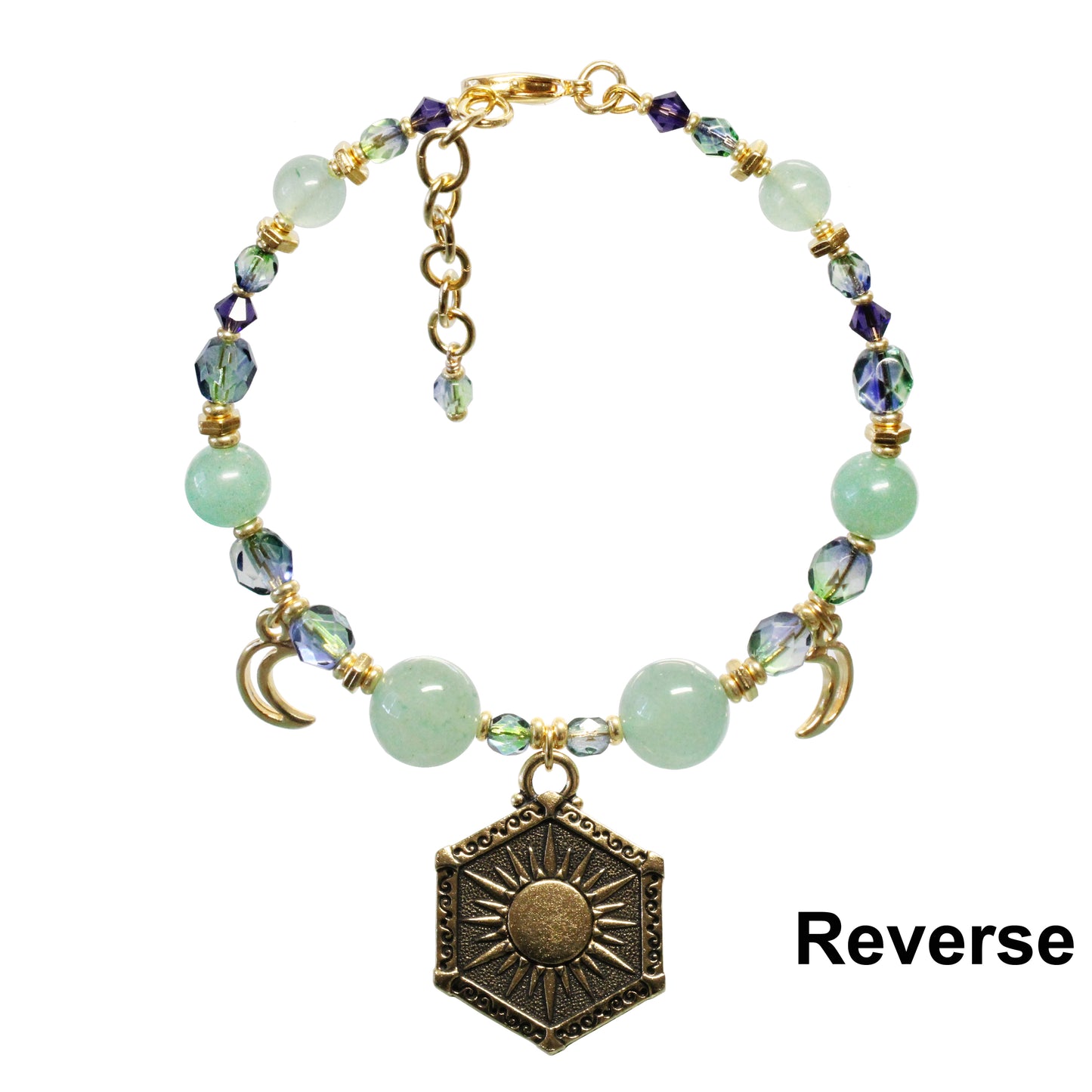 Sun and Moon Bracelet / 6 to 7 Inch wrist size / reversible gold pewter charms