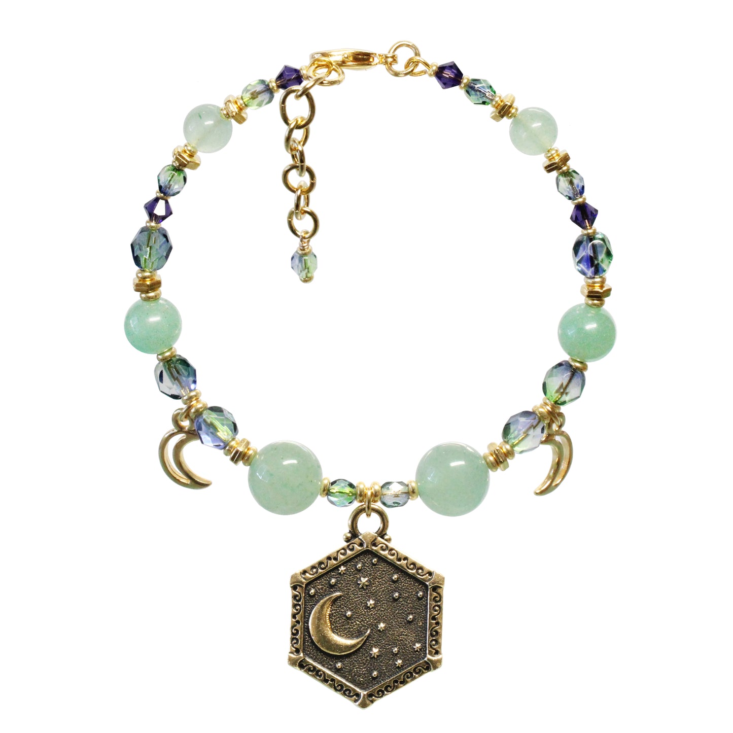 Sun and Moon Bracelet / 6 to 7 Inch wrist size / reversible gold pewter charms