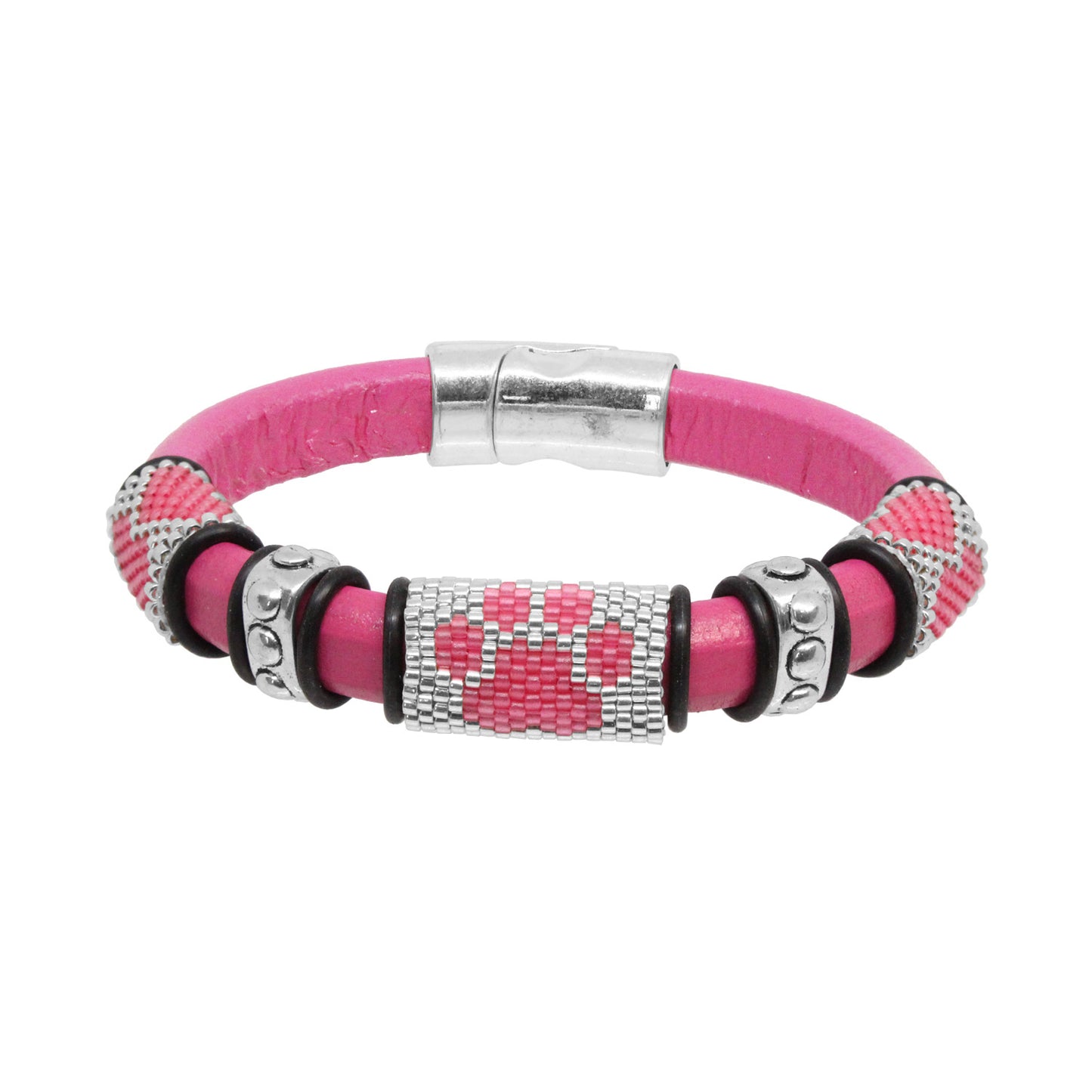FUCHSIA PINK Dog Paw Bracelet / fits 6.5 to 7 Inch wrist size / leather with magnetic clasp