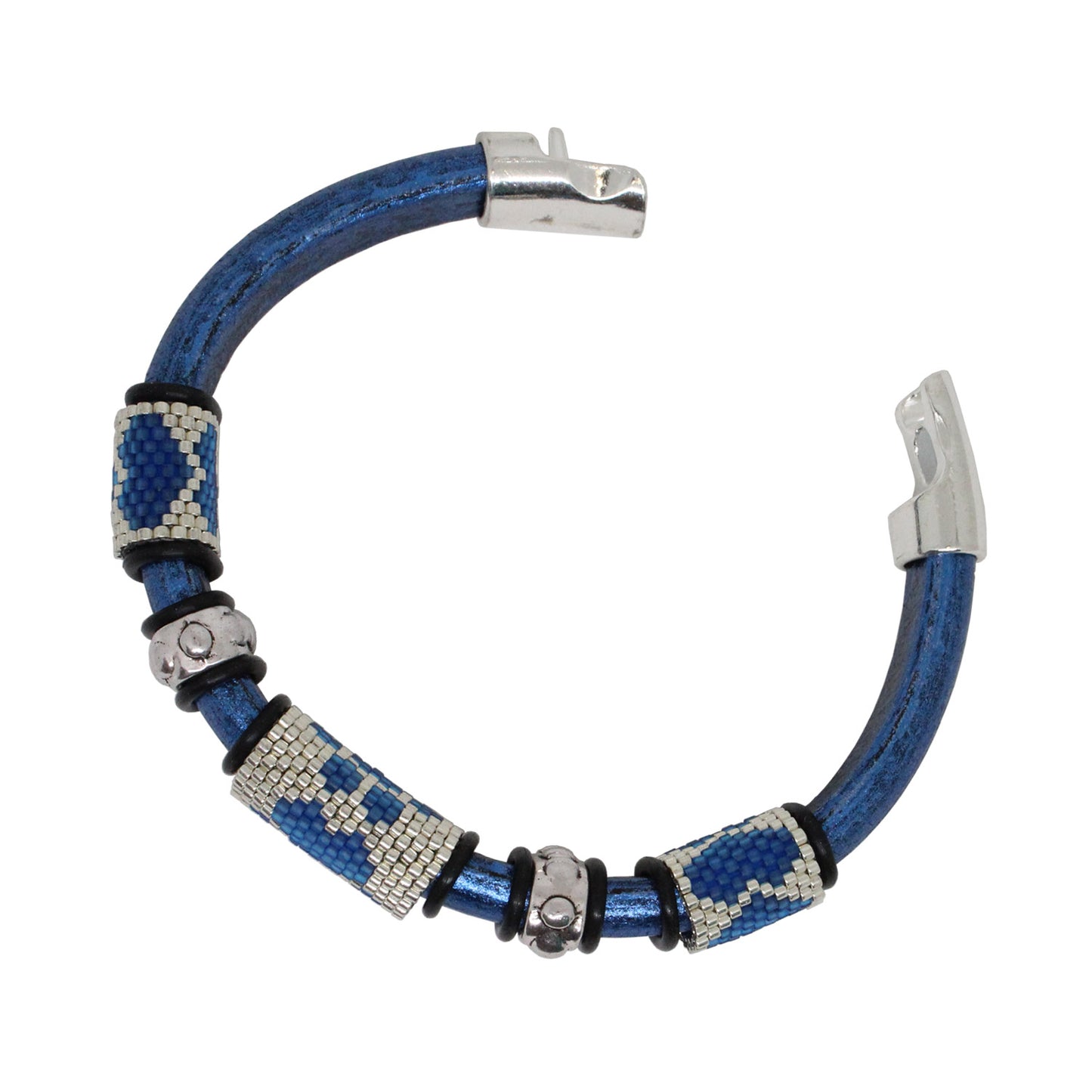 METALLIC BLUE Dog Paw Bracelet / fits 6.5 to 7 Inch wrist size / leather with magnetic clasp
