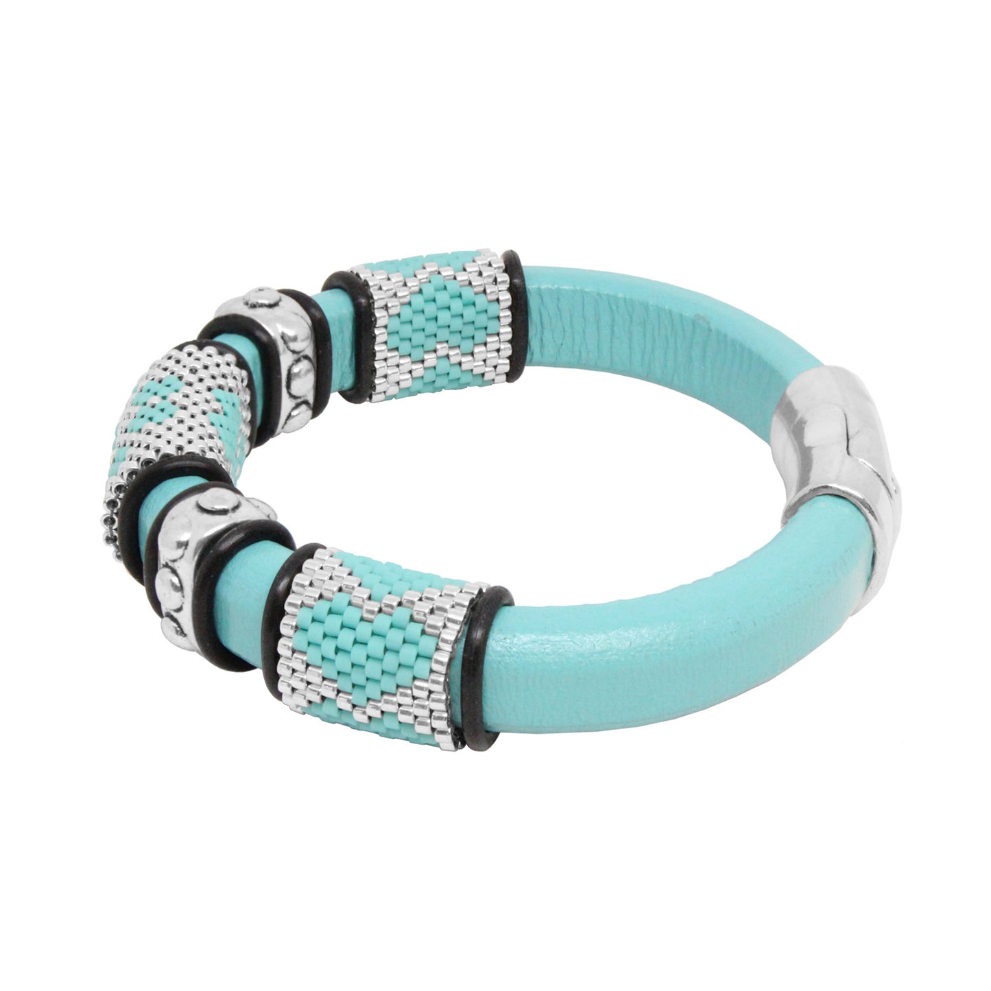 TURQUOISE GREEN Dog Paw Bracelet / fits 6.5 to 7 Inch wrist size / leather with magnetic clasp