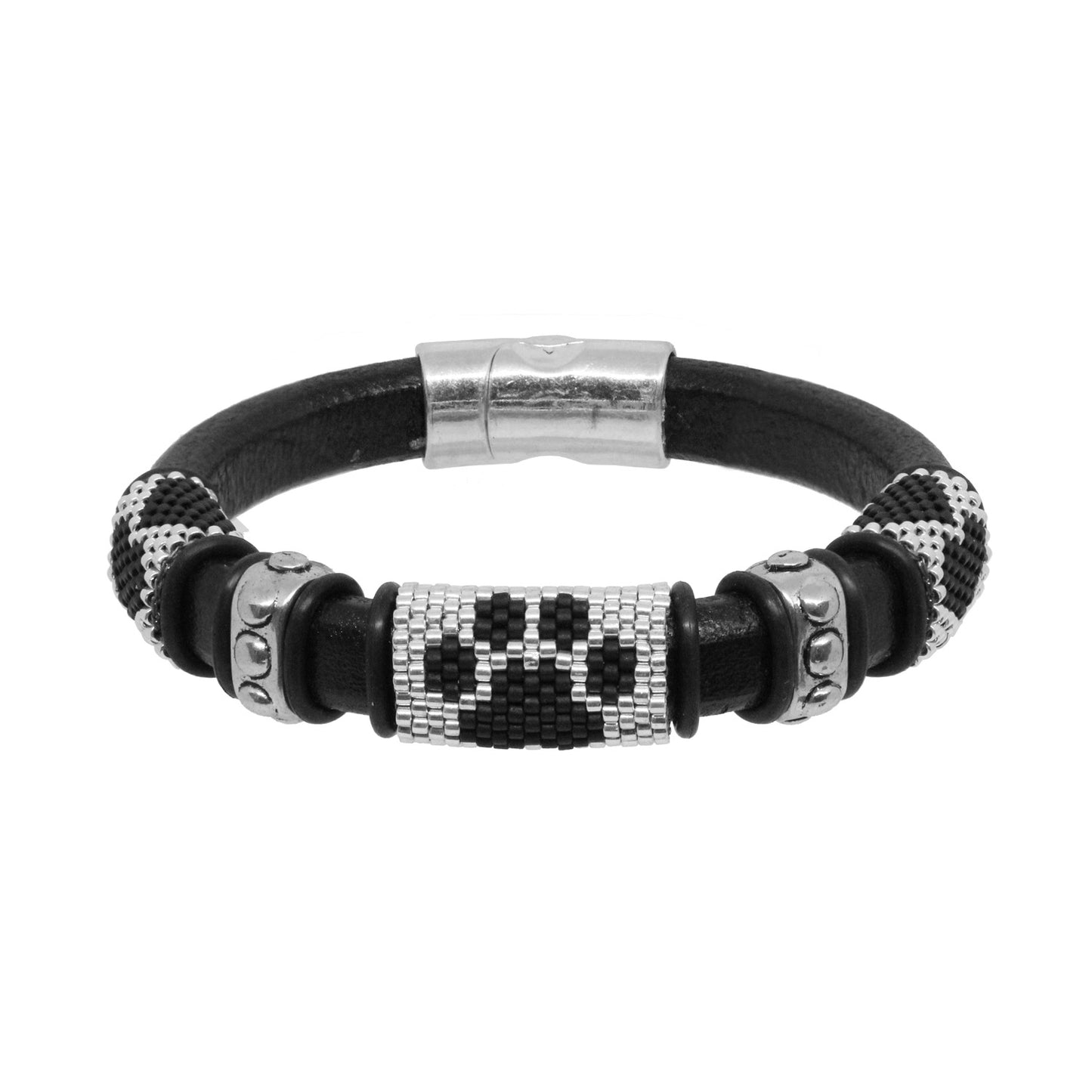 BLACK Dog Paw Bracelet / fits 6.5 to 7 Inch wrist size / leather with magnetic clasp