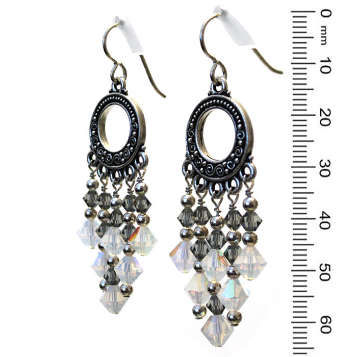 Crystal White Opal Chandelier Earrings / 65mm length / sterling silver earwires