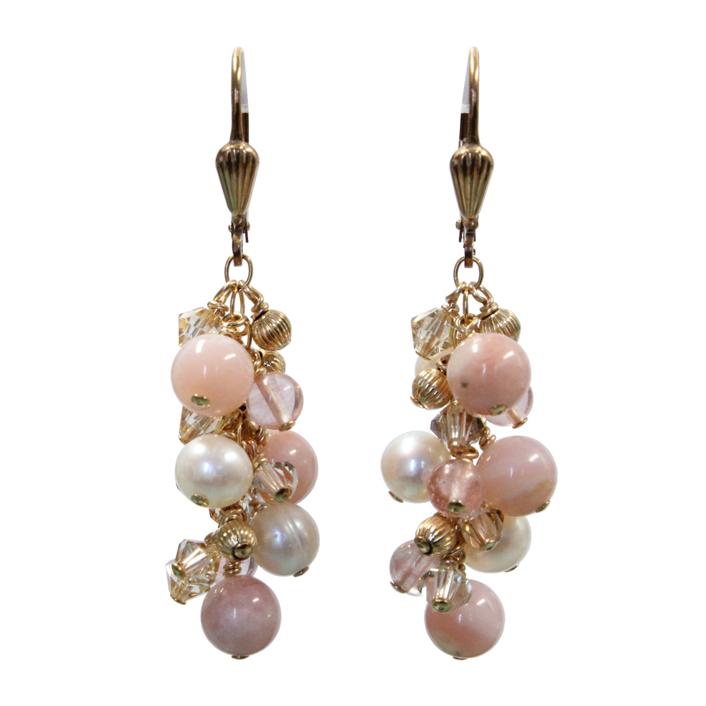 Pink Champagne Cascade Earrings / 48mm length / gold filled leverbacks