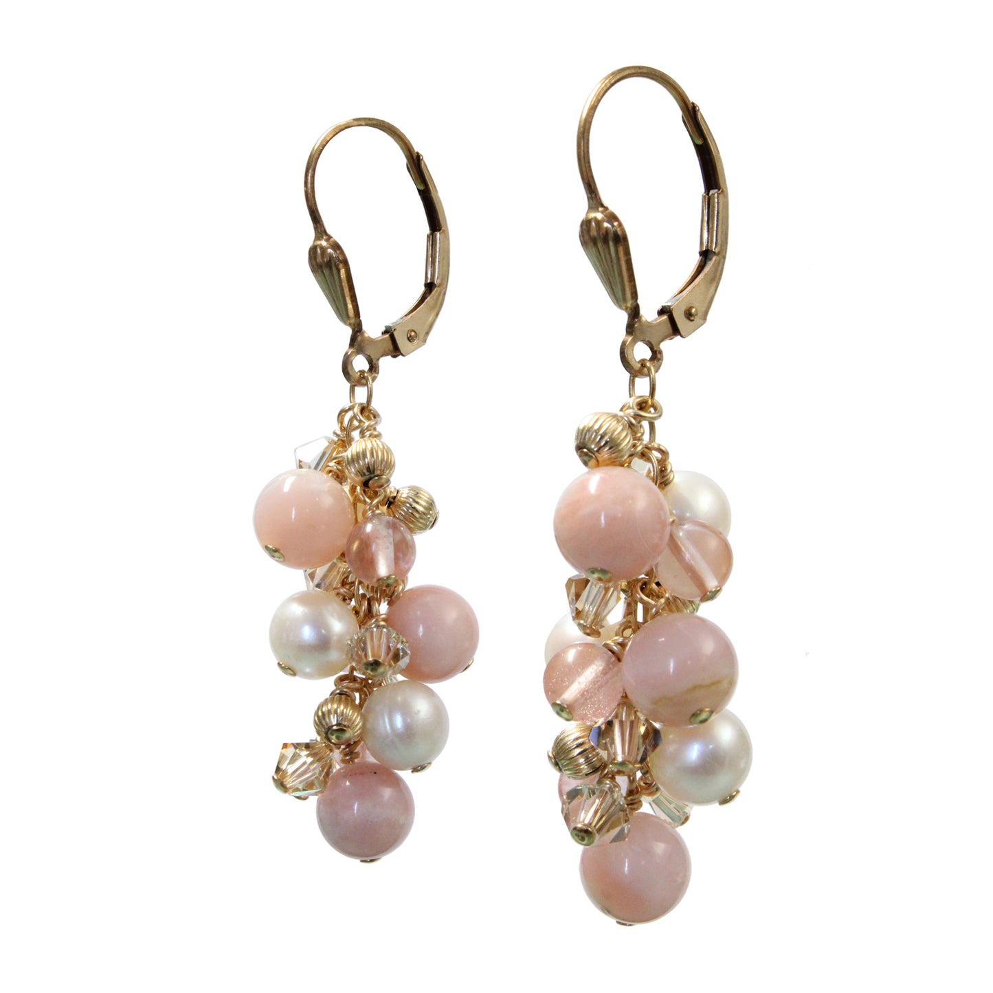 Pink Champagne Cascade Earrings / 48mm length / gold filled leverbacks