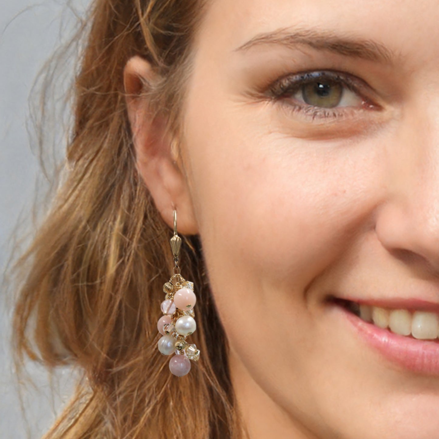 Pink Champagne Cascade Earrings / 48mm length / gold filled leverbacks