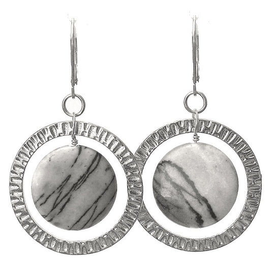 Grey Picasso Jasper Earrings / 50mm length / sterling leverbacks