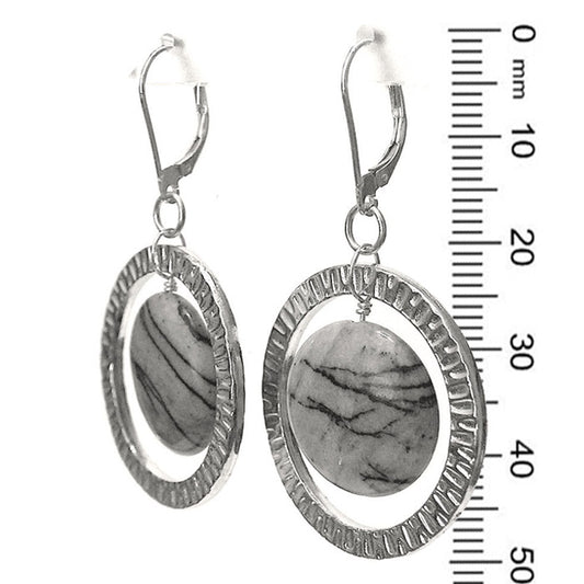 Grey Picasso Jasper Earrings / 50mm length / sterling leverbacks