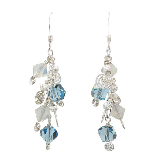Galaxy Aqua Light Crystal Earrings — Sterling Silver Earrings (50 mm)