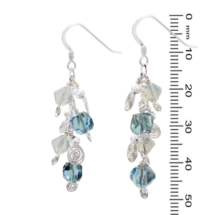 Galaxy Aqua Light Earrings / 50mm length / sterling silver and crystal