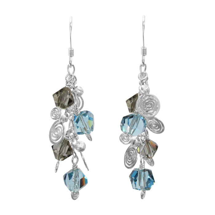 Galaxy Aqua Dark Earrings / 50mm length / sterling silver and crystal