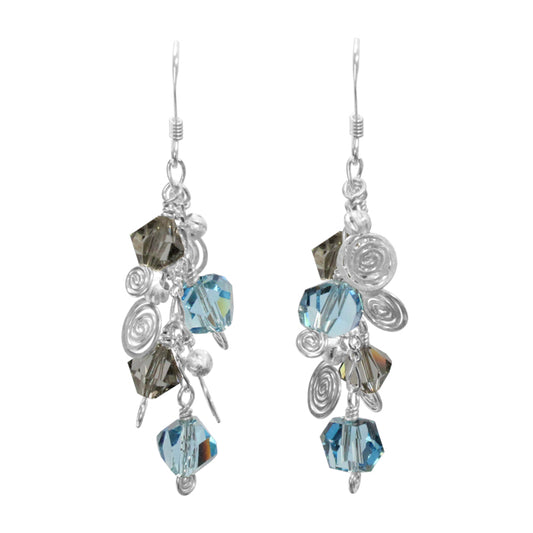 Galaxy Aqua Dark Crystal Earrings — Sterling Silver Earrings (50 mm)