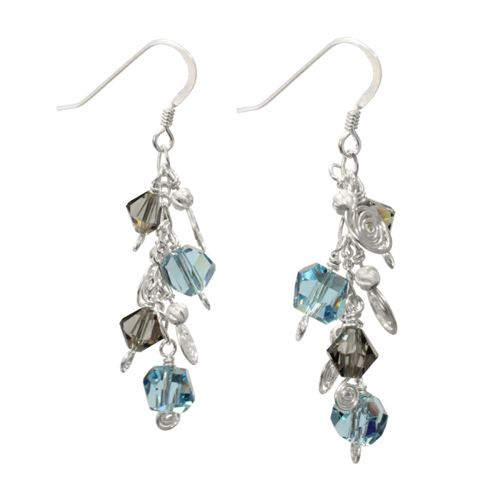 Galaxy Aqua Dark Earrings / 50mm length / sterling silver and crystal