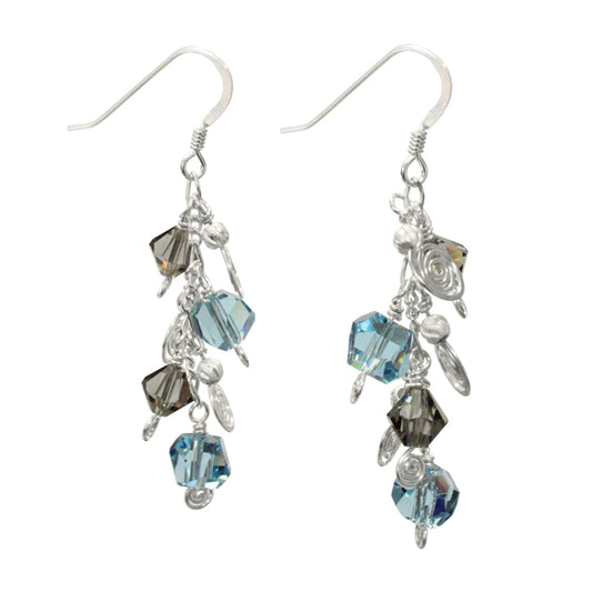 Galaxy Aqua Dark Crystal Earrings — Sterling Silver Earrings (50 mm)