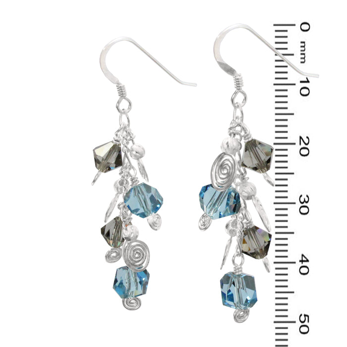 Galaxy Aqua Dark Earrings / 50mm length / sterling silver and crystal