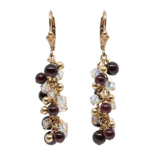 Garnet Fire And Ice Earrings / 50mm length / gold filled leverback earwires