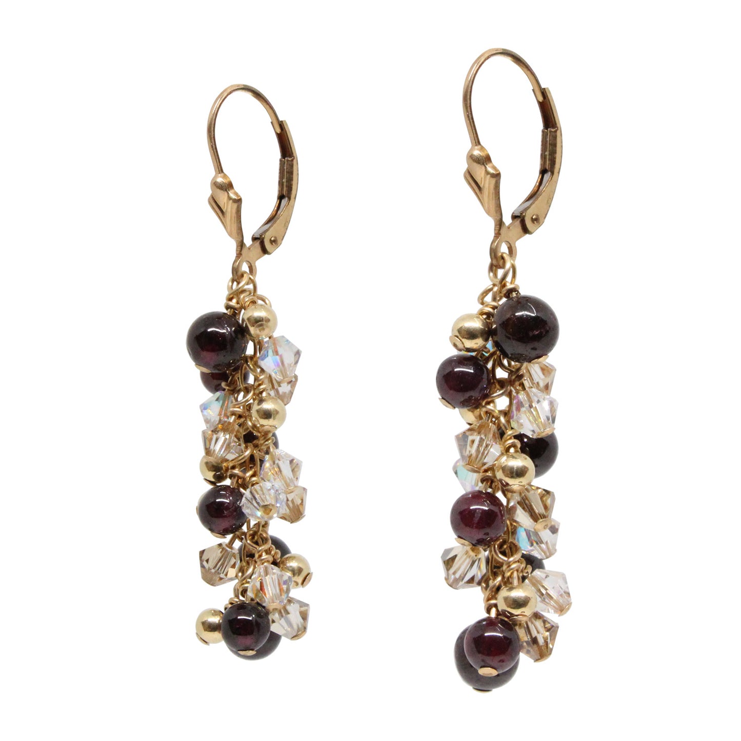 Garnet Fire And Ice Earrings / 50mm length / gold filled leverback earwires
