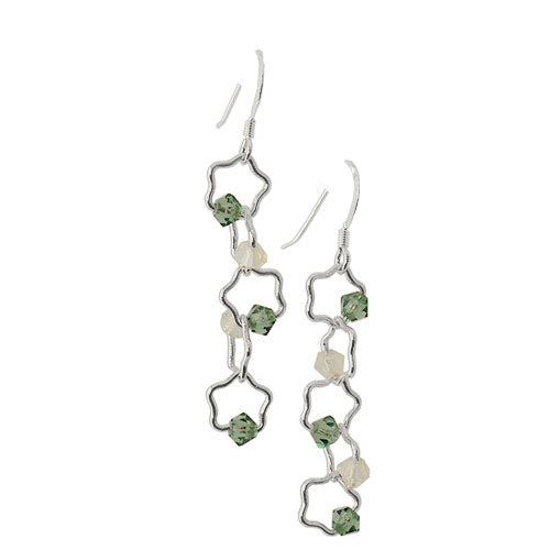 Crystals on Star Chain Earrings / 50mm length / sterling silver chain and earwires
