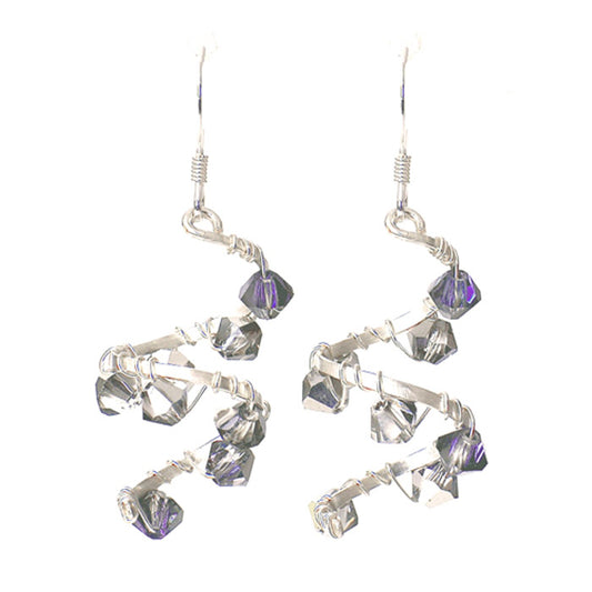 Helix Nebula Earrings / 37mm length / double spiral galaxy / heliotrope purple crystal / sterling silver and crystal