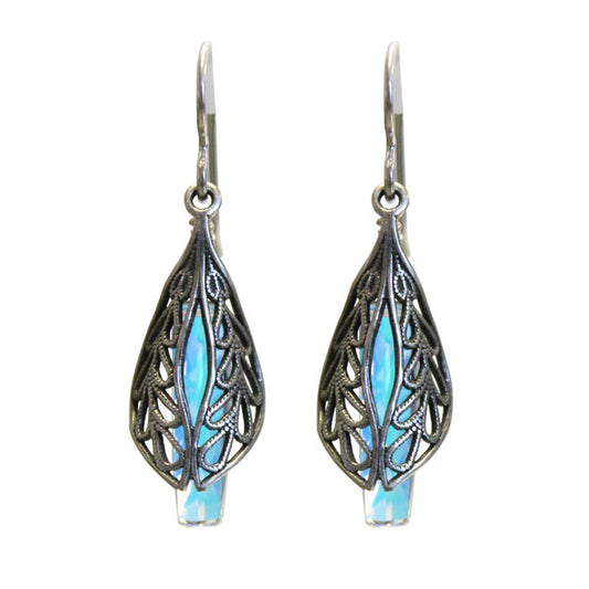 Behind Folded Wings Earrings / 37mm length / rainbow crystal / sterling silver earwires