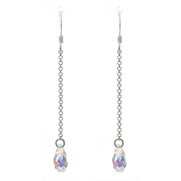 Moon Tears Earrings / 60mm length / faceted rainbow crystal briolettes / sterling chain and earwires