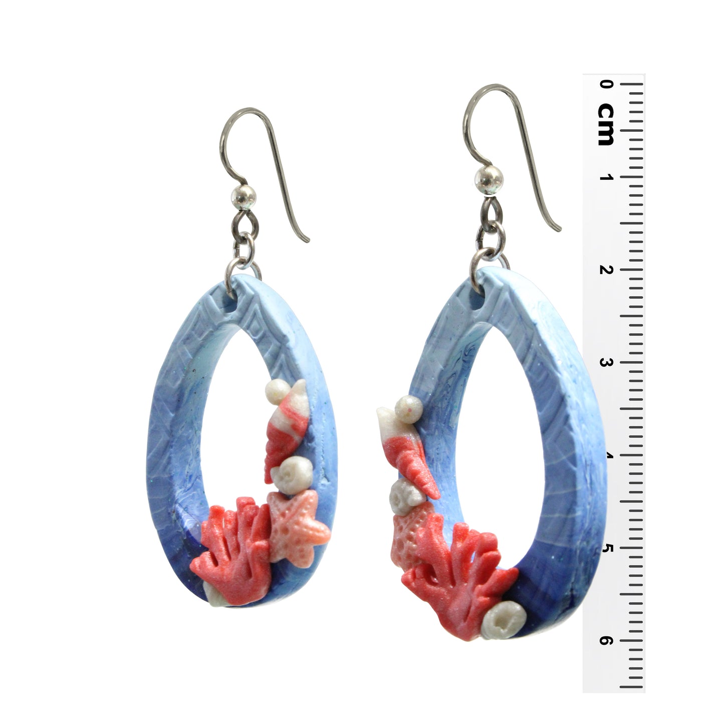 Seascape Earrings / 60mm length / grey niobium earwires with sterling ball