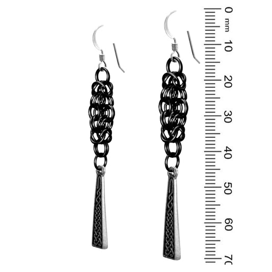 Celtic Chainmail Cross Earrings (black / silver)