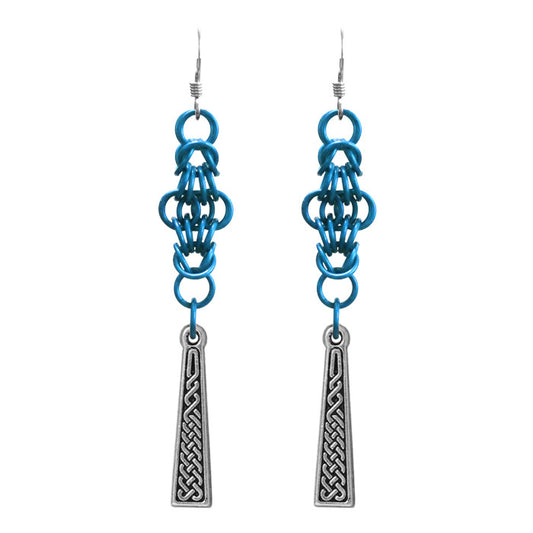 Celtic Chainmail Cross Earrings (blue / silver)