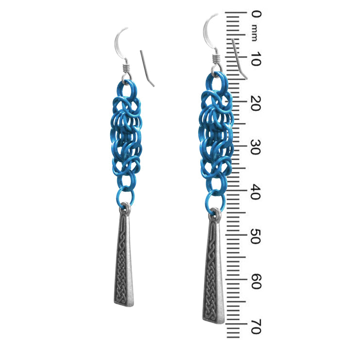 Celtic Chainmail Cross Earrings (blue / silver)