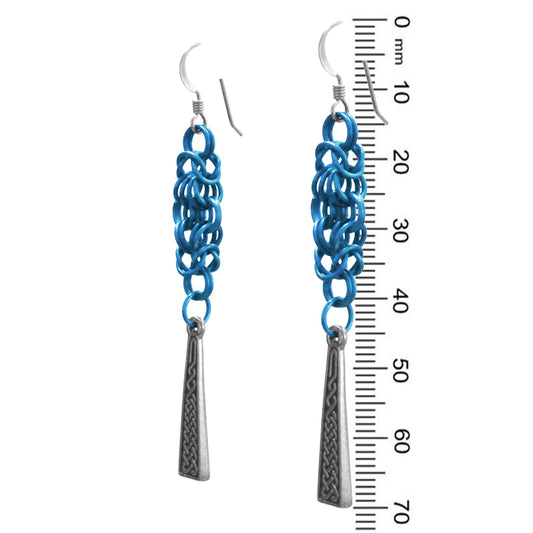 Celtic Chainmail Cross Earrings (blue / silver)