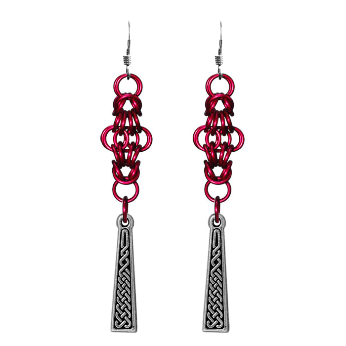 Celtic Cross Chainmail Earrings – Silver, Black, Blue, Purple, Red, Teal Color Options