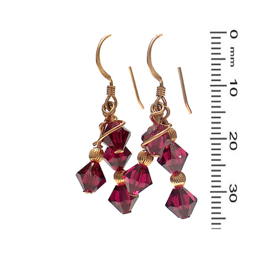 Ruby Red Crystal Array Earrings / 35mm length / gold filled earrings