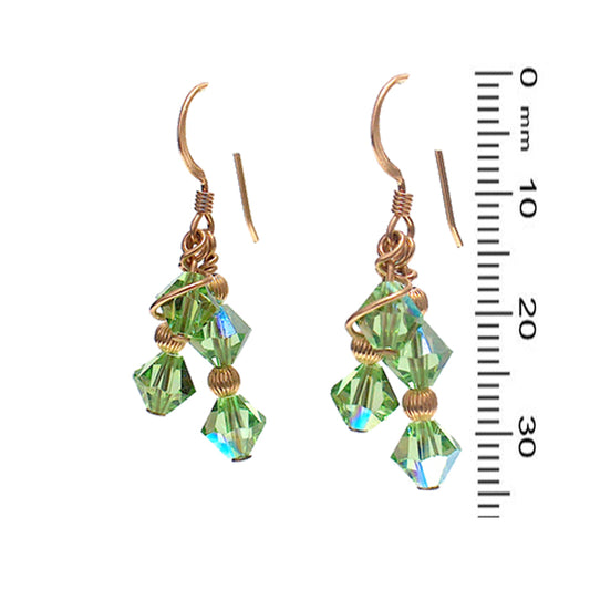 Peridot Green Crystal Array Earrings / 35mm length / gold filled earrings