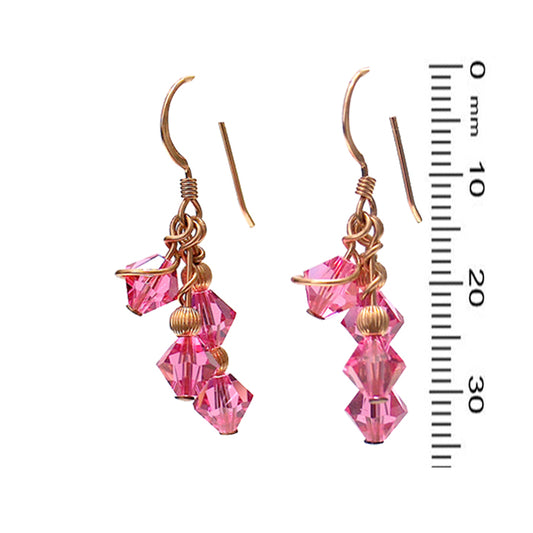 Rose Pink Crystal Array Earrings / 35mm length / gold filled earrings