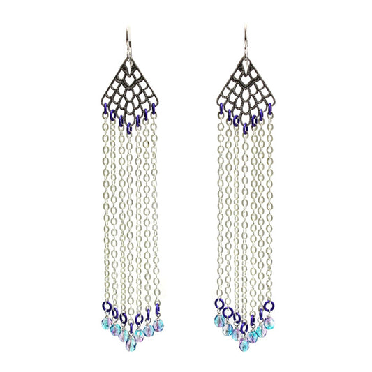 April Rain Earrings / 115mm length / chandelier shoulder duster / lilac mint purple and silver / sterling silver earwires