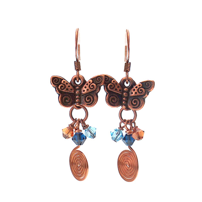 Copper Butterfly Earrings / 45mm length / mythical butterflies with fabulous spiral tails