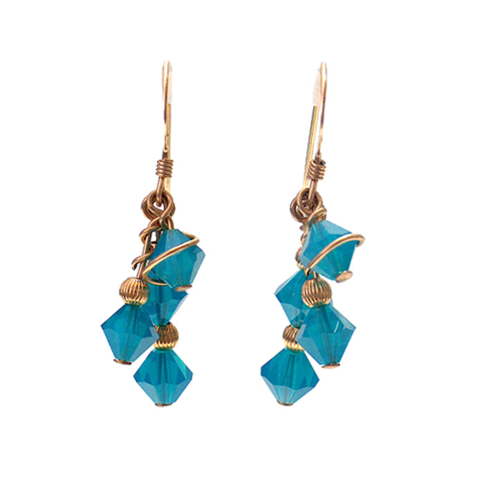 Caribbean Blue Crystal Array Earrings / 35mm length / gold filled earrings