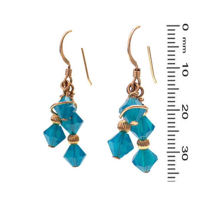 Caribbean Blue Crystal Array Earrings / 35mm length / gold filled earrings