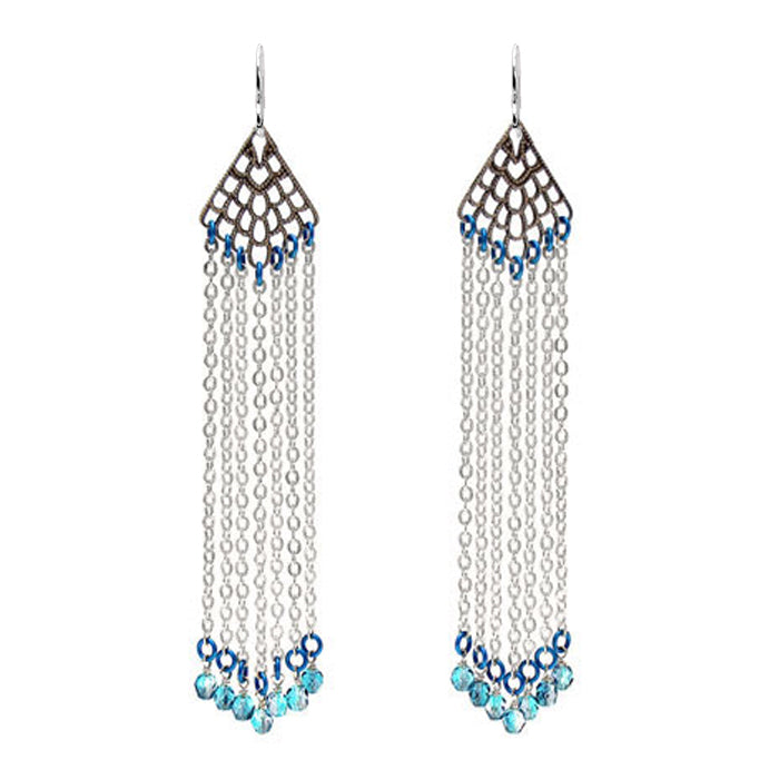 Blue Rain Earrings / 115mm length / sterling silver earwires