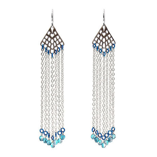 Blue Rain Earrings / 115mm length / sterling silver earwires