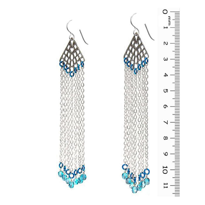 Blue Rain Earrings / 115mm length / sterling silver earwires