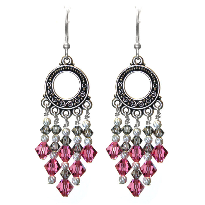 Crystal Rose Pink Chandelier Earrings / 65mm length / sterling silver earwires