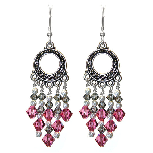 Crystal Rose Pink Chandelier Earrings / 65mm length / sterling silver earwires