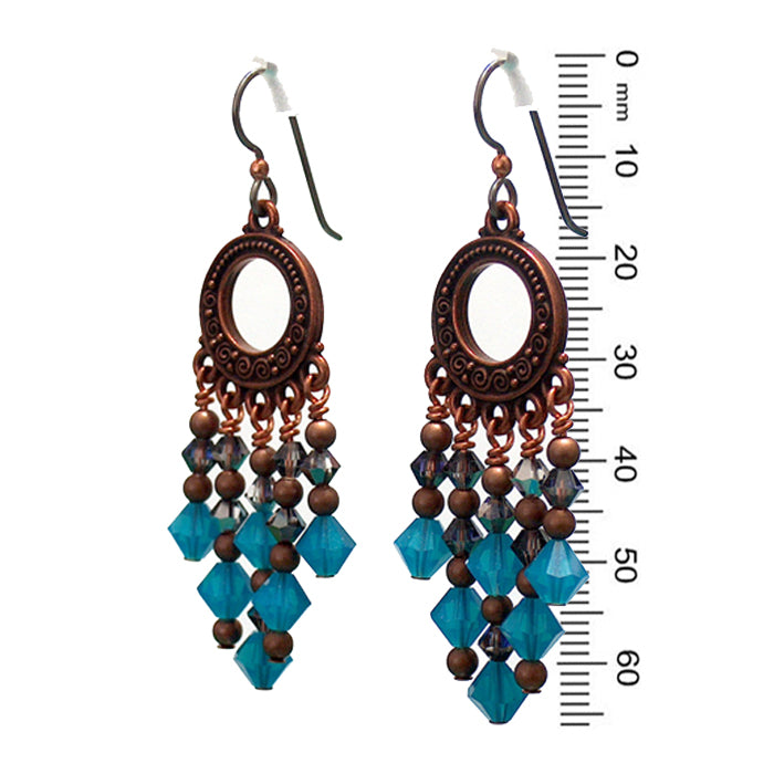 Caribbean Blue Chandelier Earrings / 65mm length / dark copper with hypo-allergenic niobium earwires
