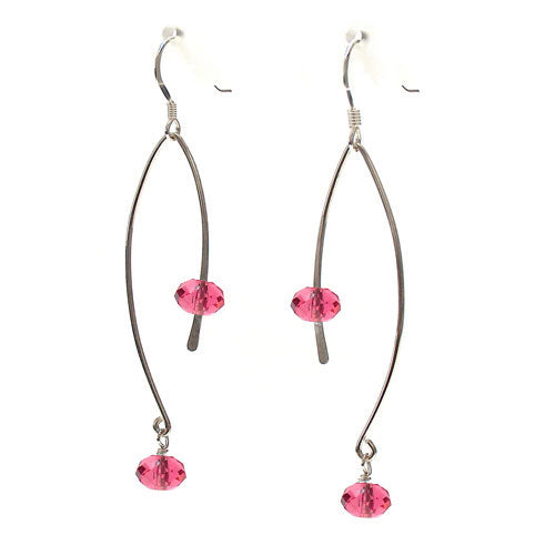 Pink Crystal Ellipse Earrings / 60mm length / sterling hook earwires
